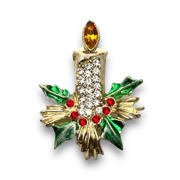 VINTAGE 1950s🎄 CHRISTMAS BROOCH Candle & branches Private Collection Never Worn - Picture 5 of 16